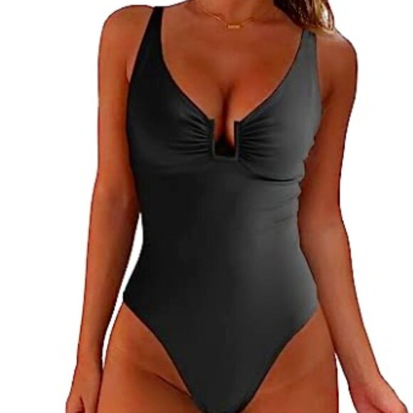 Women's Med. 1-piece swimsuit. Tummy Control. U. Wire. Ruched Push Up. High Cut. - Picture 2 of 16